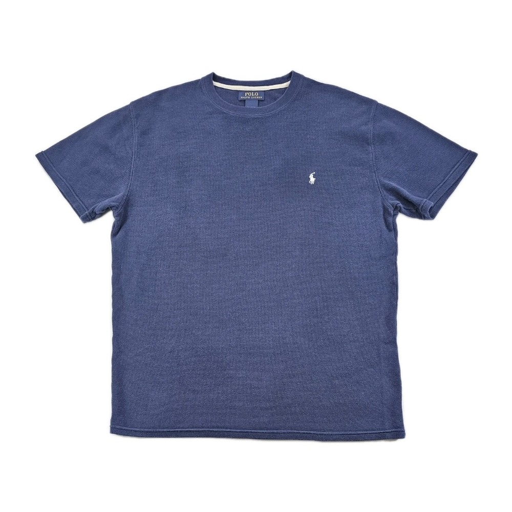 Polo Ralph Lauren Men's Waffle Knit T Shirt XL Blue Thermal White Pony Logo Crew